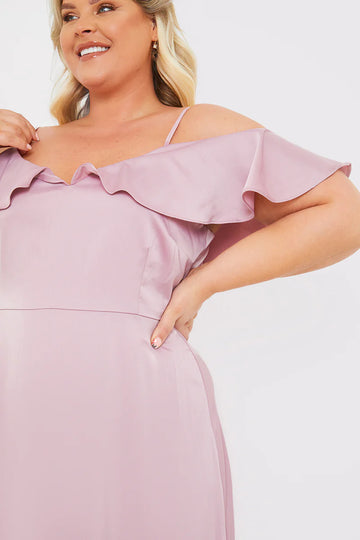 Satin Frill Off The Shoulder Maxi Dress
